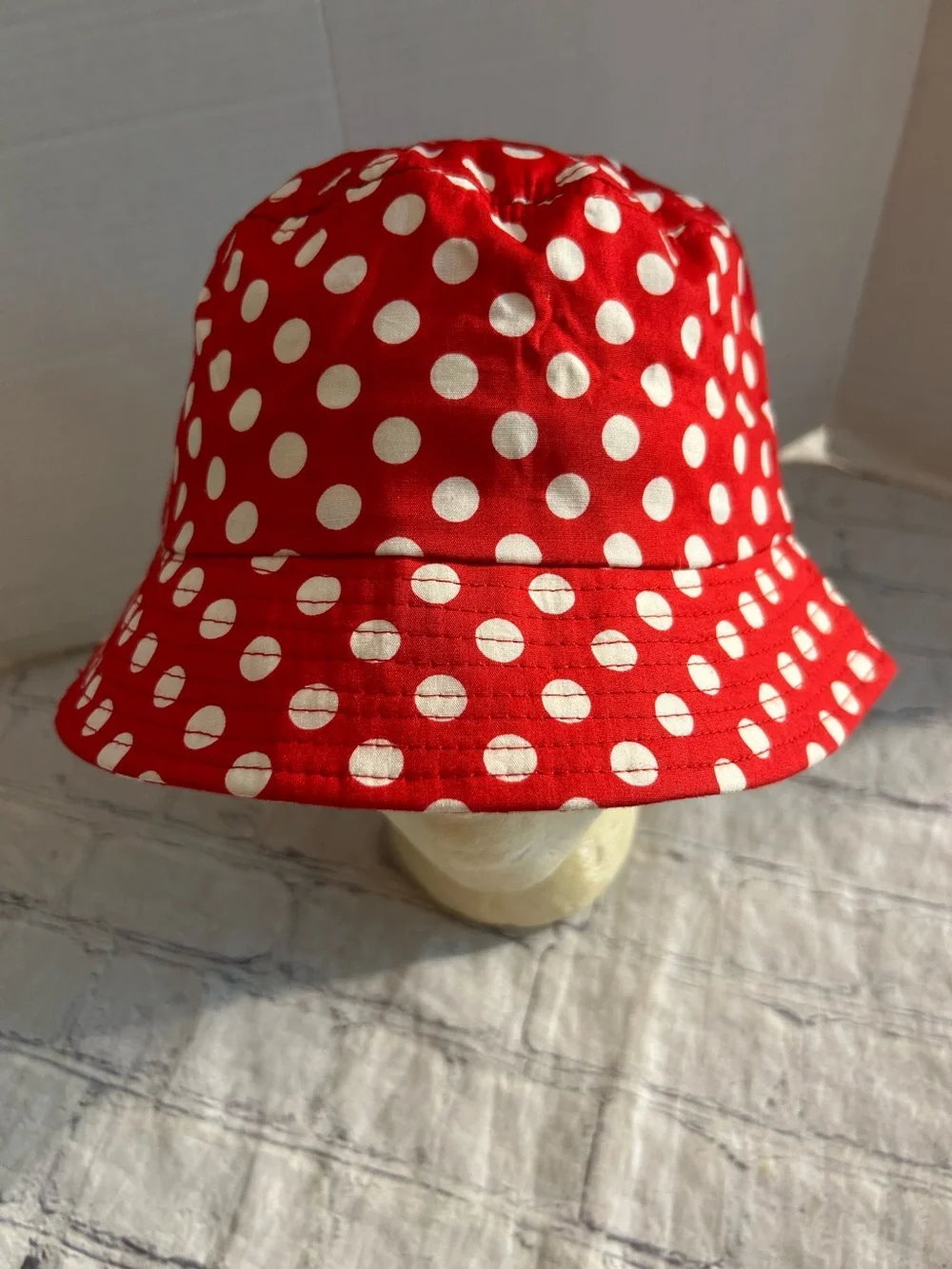 RED WITH WHITE POLKA DOTS 100% COTTON WOMEN’S BUCKET HAT